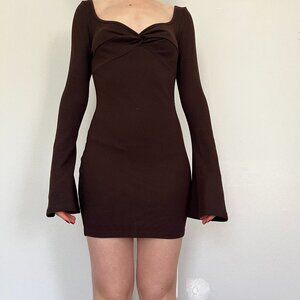brown long sleeve short dress